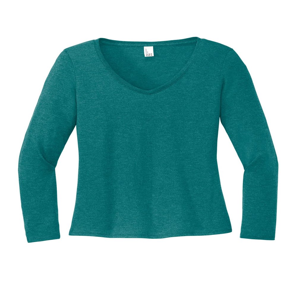 District Women's Perfect Tri Long Sleeve V-Neck Tee DT135 Heathered Teal