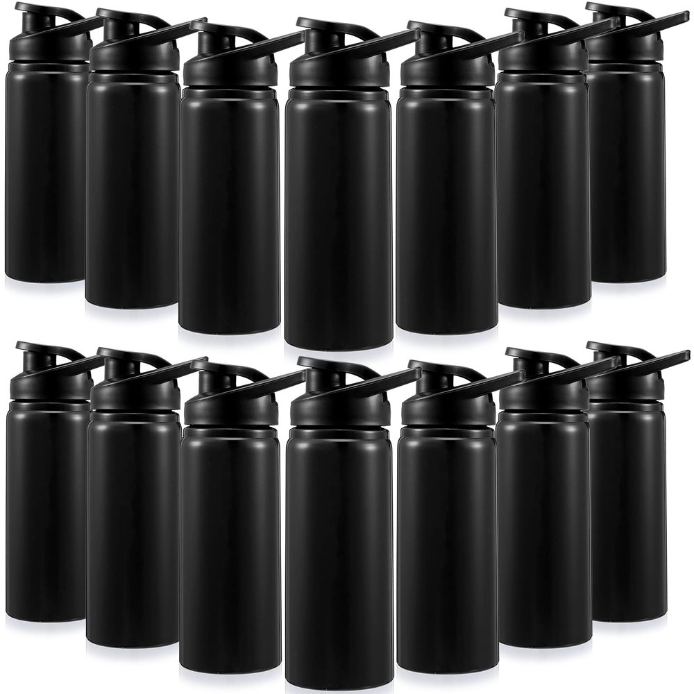 Gandeer 14 Pcs Aluminum Water Bottle 17 Oz Bike Bottles with Snap Lid Reusable Easy Carry Sports cups for Camping Hiking(Black)