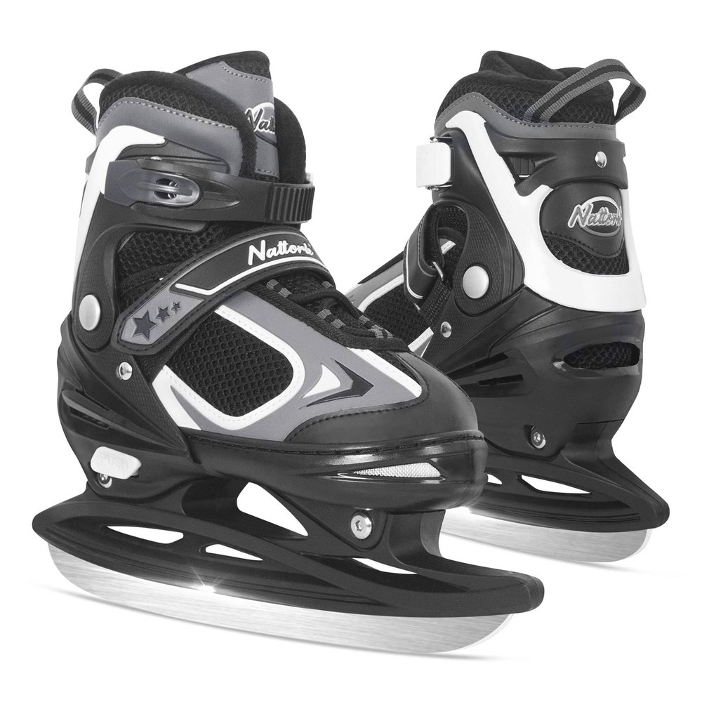 Nattork Ice Skates Shoes for Boys, Youth and Women, Soft Padding and Reinforced Ankle Support Black Boy Ice Hockey Adjustable Skates for Outdoor and Rink 5-8 US