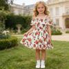 AGQT Toddler Girls Summer Off Shoulder Floral Dress Boho Princess Chiffon Ruffle Sundress for Beach Wedding Vacation Red Flower on White 2-3T view 2