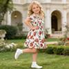 AGQT Toddler Girls Summer Off Shoulder Floral Dress Boho Princess Chiffon Ruffle Sundress for Beach Wedding Vacation Red Flower on White 2-3T view 3