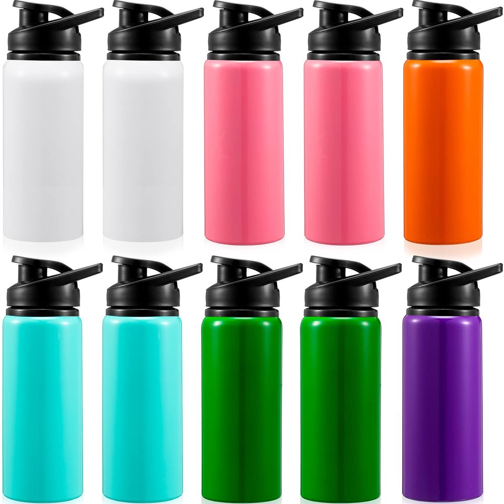 Gandeer 10 Pcs Aluminum Water Bottle 17 Oz Reusable Bike Snap Lid Metal Water Bottle Lightweight Portable Sports Leak Proof Gym for Travel Camping Hiking (Vivid Color)