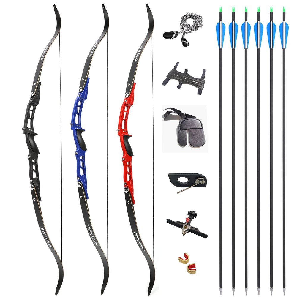 66 Inch ILF Recurve Bow 20-40Lbs Metal Riser Competition Athletic Recurve Bow Right Hand Hunting Bow, ILF Bow Riser and Limbs (40 Lbs, Red/Type 2)