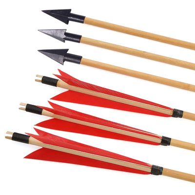 limaity 31inch Archery Wooden Arrows Traditional Hunting Arrows Target Arrow 5" Natural Turkey Feathers for Recurve Bow Longbow Outdoor Shooting (Red, 12)