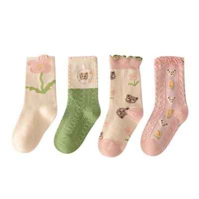 Baby Infants Toddlers Girls Mid Calf Length Socks 4 Pairs Kids Antislip Long Stockings Ruffled School (Pink, 8-12 Years)