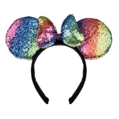 A Miaow 3D Black Mouse Sequin Ears Headband MM Glitter Butterfly Hair Clasp Park Supply Adults Women Photo Accessory (Rainbow and Rainbow)