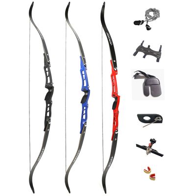 66 Inch ILF Recurve Bow 20-40Lbs Metal Riser Competition Athletic Recurve Bow ILF Bow Riser and Limbs Right Hand Hunting Longbow (32 Lbs, Blue/Type 1)
