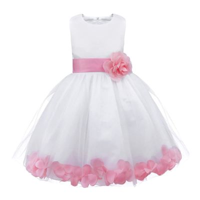 Linjinx Kids Girls Floral Petals Flower Girl Dress Satin Tulle Wedding Bridesmaid Pageant Party Dresses Ball Gown Pink A 4 Years