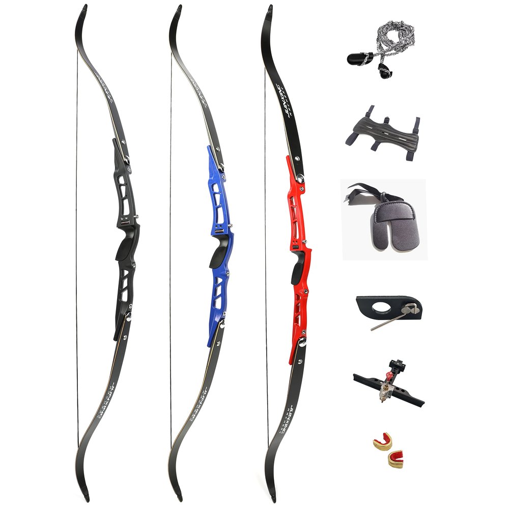 66 Inch ILF Recurve Bow 20-40Lbs Metal Riser Competition Athletic Recurve Bow ILF Bow Riser and Limbs Right Hand Hunting Longbow (36 Lbs, Blue/Type 1)