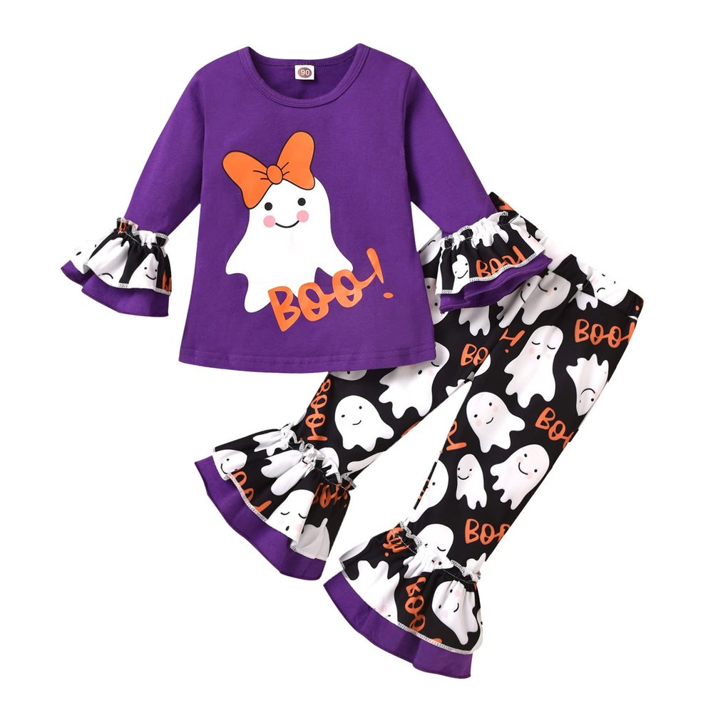 Boutique Clothing for Tween Girls Toddler Kids Girls Outfit Cartoon Halloween Letters Prints Long (Purple, 18-24 Months)