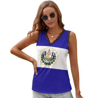 Elegant Casual El Salvador Flag Printed V-Neck Camisole for Women Girl's Summer Sun Beach S