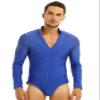 RUNQHUI Men's Shiny Rhinestones Latin Tango Dance Leotard Shirt Stage Performance Dancewear Shirt Tops Royal Blue X-Large view 1