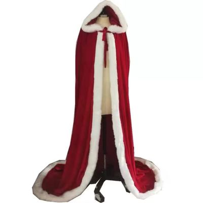 ALEDLE-LIFE Classic Red Christmas Hooded Cape Mrs Claus Outfit with White Fluffy Trim Velvet Santa Claus Cloak