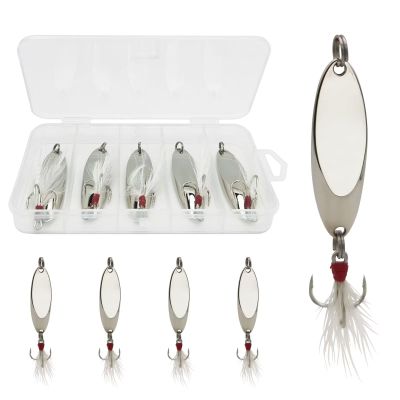 CWSDXM Fishing Spoons Fishing Lures Casting Spoon Metal Jig Lure Trout Lures for Freshwater/Saltwater, Reflective Spoons Bait with Treble Hooks Fishing Tackle 5 Pcs