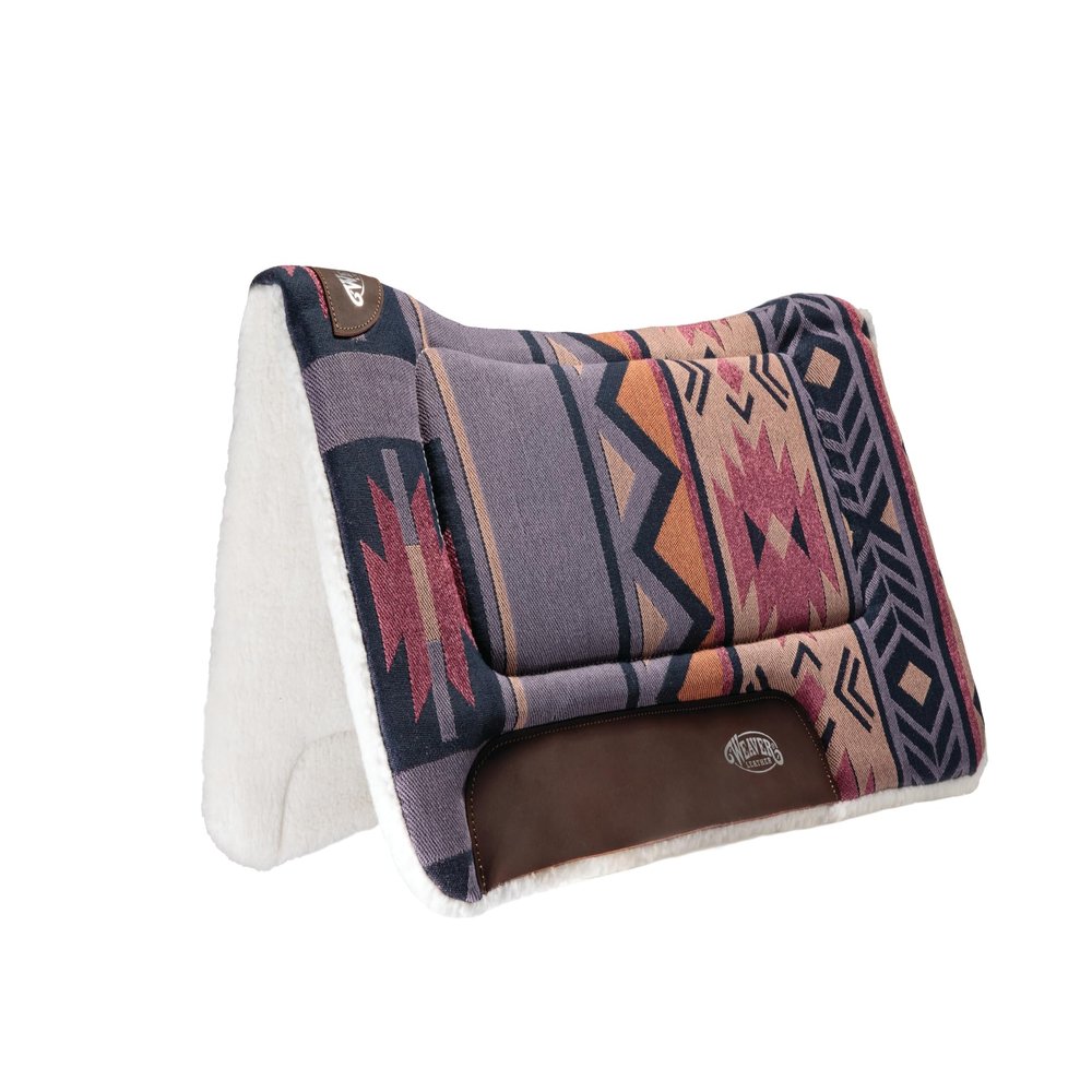 Weaver Equine All Purpose Contoured Horse Saddle Pad, Shock Absorbing Protective Western Saddle Pad, Durable Equine Supplies, Aztec-Canyon Sunset/Crown Blue, 30"X30"