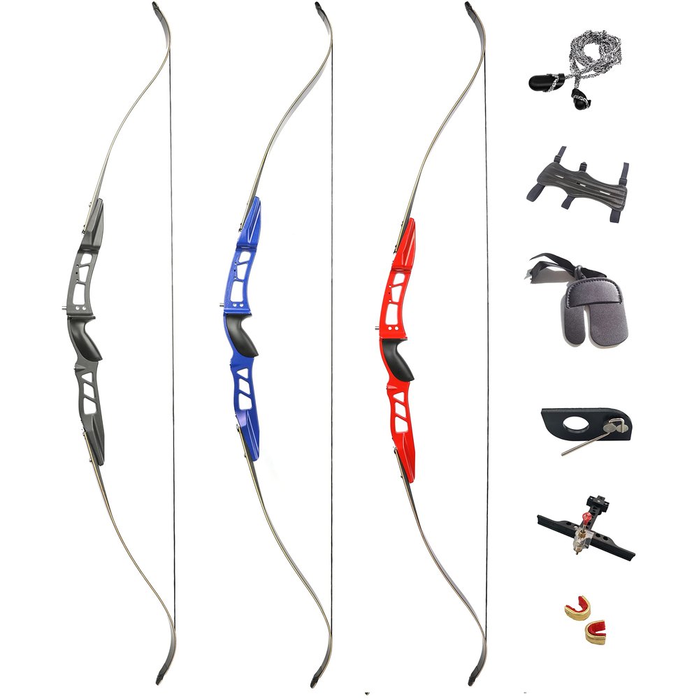 66 Inch ILF Recurve Bow 20-40Lbs Metal Riser Competition Athletic Recurve Bow ILF Bow Riser and Limbs Right Hand Hunting Longbow (32 Lbs, Red/Type 1)