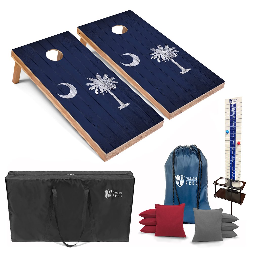 Tailgating Pros 4x2 Regulation Cornhole Boards Flag Set- Includes 8 Bean Bags, Carrying Cases, and Score Keeper - Optional LED Lights
