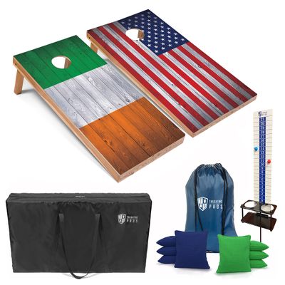 Tailgating Pros 4x2 Regulation Cornhole Boards Flag Set- Includes 8 Bean Bags, Carrying Cases and Score Keeper - Optional LED Lights