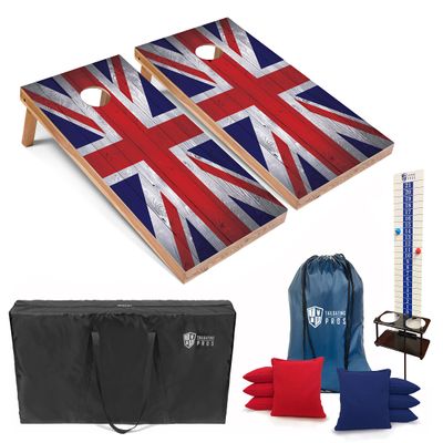 Tailgating Pros 4x2 Regulation Cornhole Boards Flag Set- Includes 8 Bean Bags, Carrying Cases, and Score Keeper- Optional LED Lights
