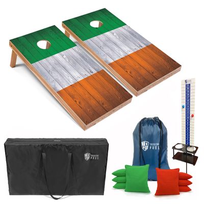 Tailgating Pros 4x2 Regulation Cornhole Boards Flag Set- Includes 8 Bean Bags, Carrying Cases and Score Keeper - Optional LED Lights