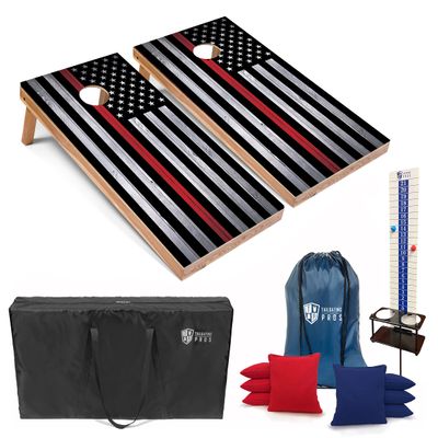 Tailgating Pros 4x2 Regulation Cornhole Boards Flag Set- Includes 8 Bean Bags, Carrying Cases, and Score Keeper - Optional LED Lights