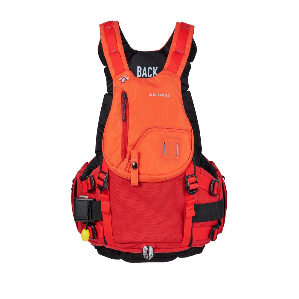 Astral Indus Life Jacket - High-Float USCG Type V PFD Adult Life Vest for Swiftwater, Rescue, SUP, & Whitewater - Red Orange - Small/Medium