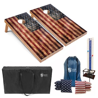 Tailgating Pros 4x2 Regulation Cornhole Boards Flag Set- Includes 8 Bean Bags, Carrying Cases, and Score Keeper - Optional LED Lights