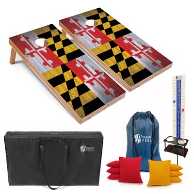 Tailgating Pros 4x2 Regulation Cornhole Boards Flag Set- Includes 8 Bean Bags, Carrying Cases, and Score Keeper -Optional LED Lights