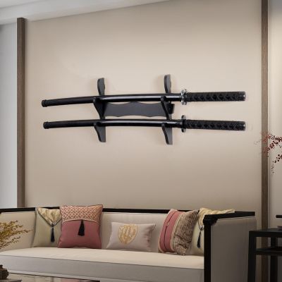 BYTOTU Katana Wall Holder-Katana Sword Wall Mount display-Wood 2 set -Sword display wall mount- (Swords Not Included) Katana holder wall mount-Sword display case