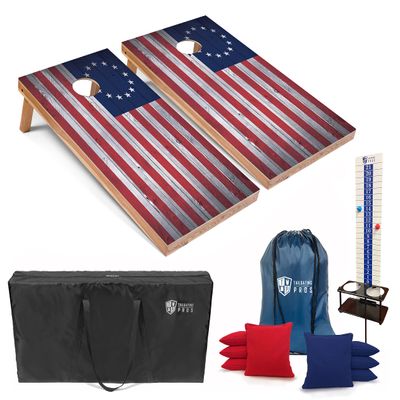 Tailgating Pros 4x2 Regulation Cornhole Boards Flag Set- Includes 8 Bean Bags, Carrying Cases, and Score Keeper - Optional LED Lights