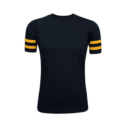ILTEX Adult & Kids Sportswear Athlete Jersey | Crew Neck and Short Sleeve Stripes T-Shirt | Two Contrast Colors Stripes with Pure Cotton and Polyester(Black/Gold,Medium)