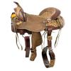 Double T Hard Seat Barrel Style Saddle with Cheetah Seat and Leather Tassels (15") view 1