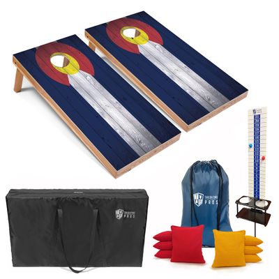 Tailgating Pros 4x2 Regulation Cornhole Boards Flag Set-Includes 8 Bean Bags, Carrying Cases, and Score Keeper - Optional LED Lights