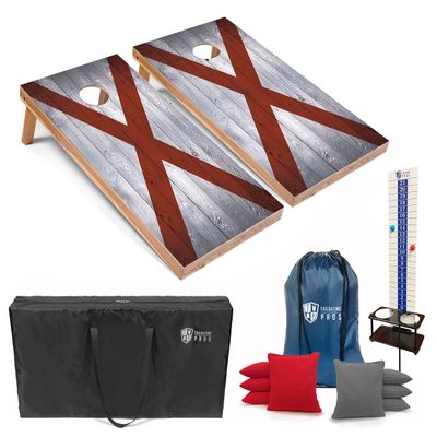 Tailgating Pros 4x2 Regulation Cornhole Boards Flag Set- Includes 8 Bean Bags, Carrying Cases, and Score Keeper- Optional LED Lights