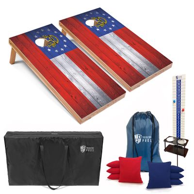Tailgating Pros 4x2 Regulation Cornhole Boards Flag Set- Includes 8 Bean Bags, Carrying Cases, and Score Keeper - Optional LED Lights