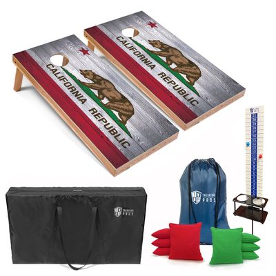 Tailgating Pros 4x2 Regulation Cornhole Boards Flag Set- Includes 8 Bean Bags, Carrying Cases, and Score Keeper - Optional LED Lights
