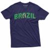 Men's Brazil T-Shirt Brazilian Coat of arms Flag Tee Shirt Football Tshirt Brasil Tee (Small Navy Blue) view 1