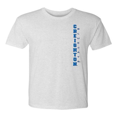 CornBorn Creighton T-Shirt - Premium Tri-Blend - Vertical Creighton Bluejays - White - Small