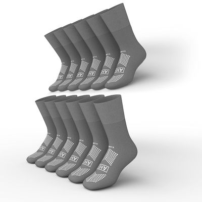 AMERICAN HOSPITAL SUPPLY Hospital Slipper Socks Grip Socks with Elastic Cuff Grip Socks for Women and Men Slipper Socks Gray | X-Large (Pack of 6)