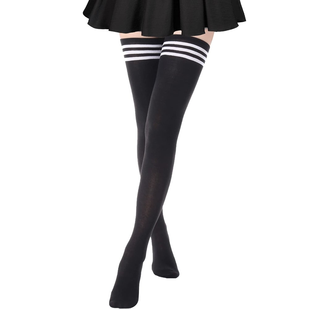 AQOKKA Extra Long Thigh High Socks for Women Striped Over Knee Thigh Socks Long Boot Thigh High Stockings Leg Warmers