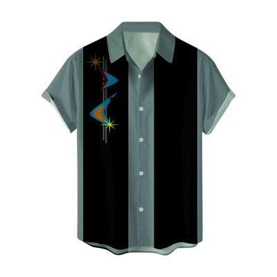 Vintage Shirts for Men Casual Button Down Bowling Shirts 50s Rockabilly Style Short Sleeve Regular Fit Hawaiian Shirts, X-Large