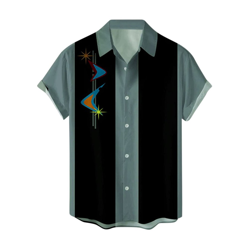 Vintage Shirts for Men Casual Button Down Bowling Shirts 50s Rockabilly Style Short Sleeve Regular Fit Hawaiian Shirts, X-Large