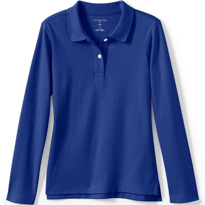 Lands' End Girls Long Sleeve Feminine Fit Interlock Polo Shirt X-Large Cobalt