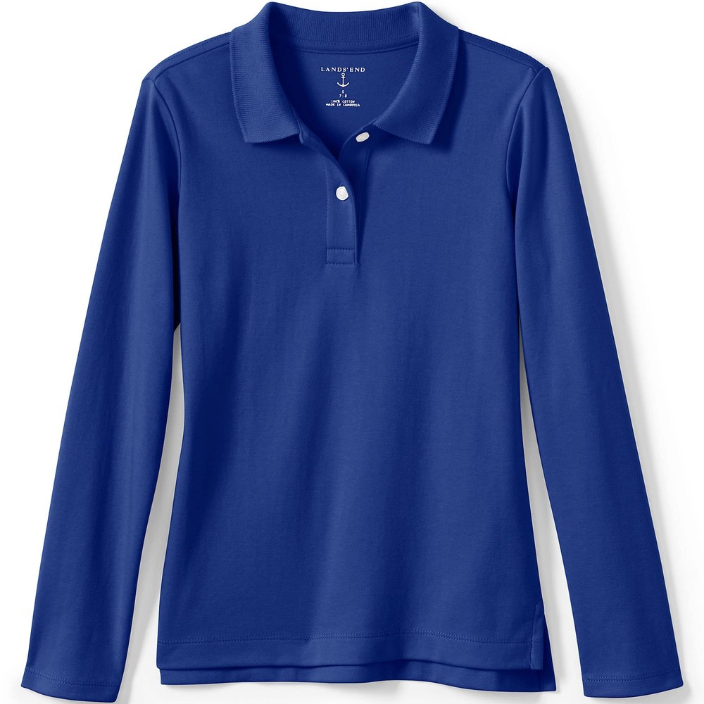 Lands' End Girls Long Sleeve Feminine Fit Interlock Polo Shirt X-Large Cobalt