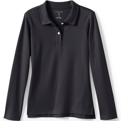 Lands' End Girls Long Sleeve Feminine Fit Interlock Polo Shirt Small Black