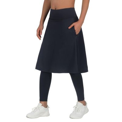 ANIVIVO Women Long Knee Length Skirt with Full Leggings,Skirted Leggings with High Waisted Zipper Pockets(Black-Full Length,2XL)