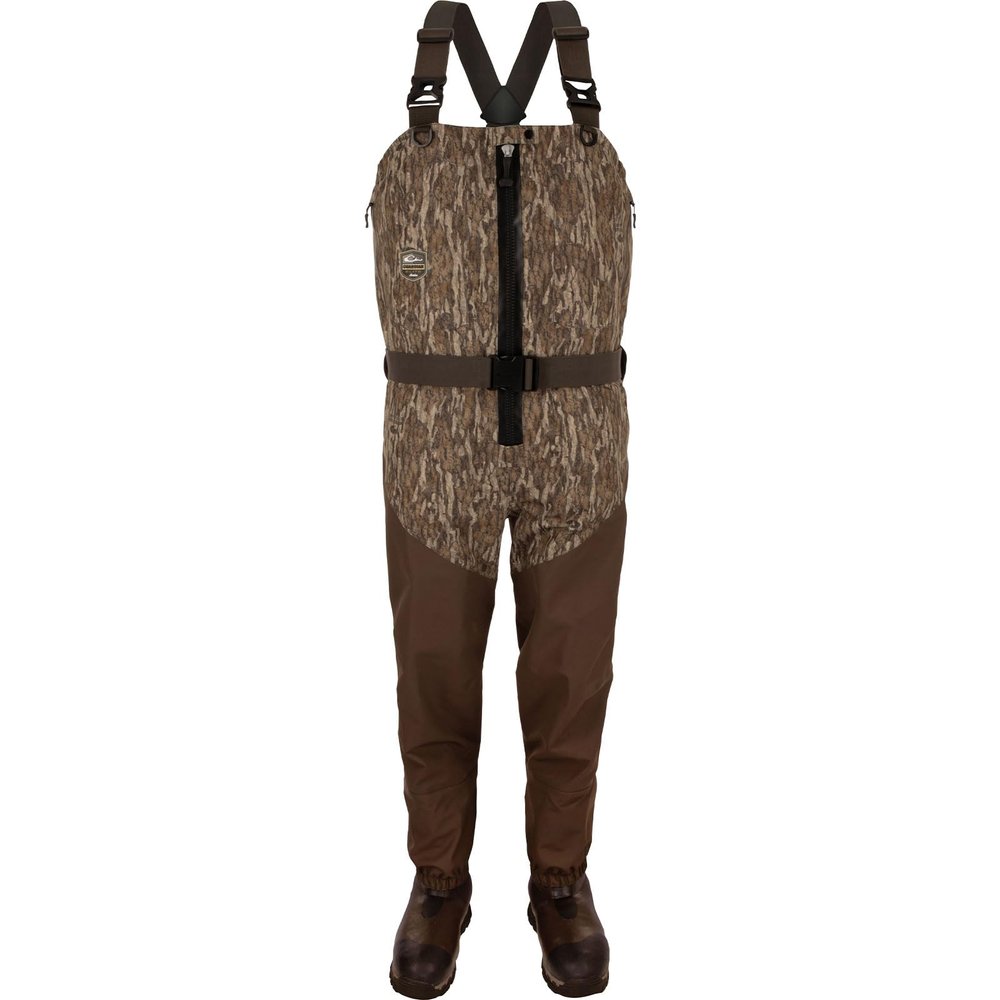 Drake Waterfowl Men's Uninsulated Guardian Elite HND Front Zip Hunting & Fishing Durable Waterproof Windproof Multi-Layered Waders, Mossy Oak Bottomland, Upper - XL/Boot - 14