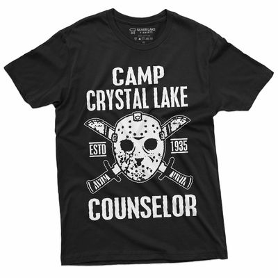 Men's Counselor T-Shirt Jason Camp Crystal Lake Camping Funny Tee Shirt Halloween T-Shirt (X-Large Black)