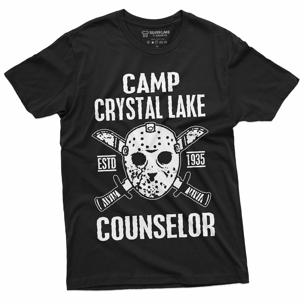 Men's Counselor T-Shirt Jason Camp Crystal Lake Camping Funny Tee Shirt Halloween T-Shirt (X-Large Black)