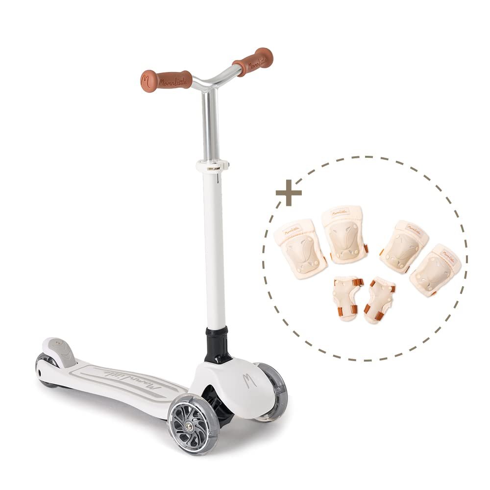 MomnLittle Kids Scooter(White)+Knee Pads Set